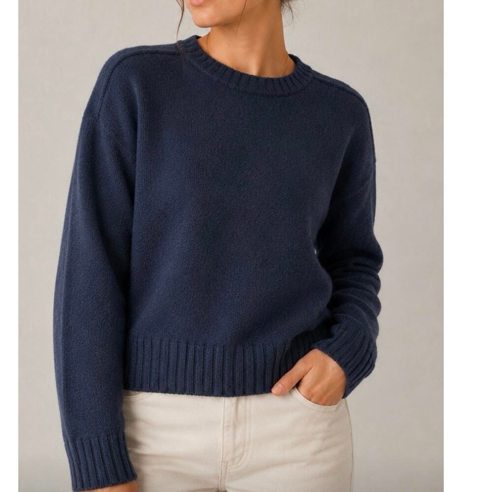 Sweaty Betty Navy Blue Wool Yak Blend Crewneck Sweater Women's Small Cozy Knit